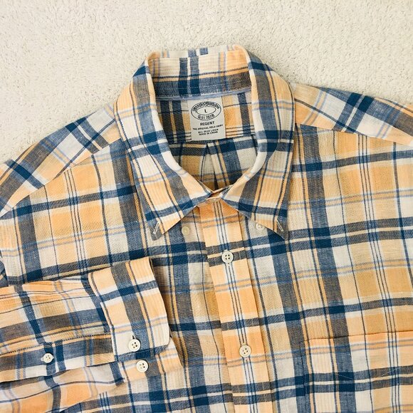 Books Brothers Baird McNutt Irish Linen Plaid Button Up Shirt Regent Men's Large - Picture 1 of 6